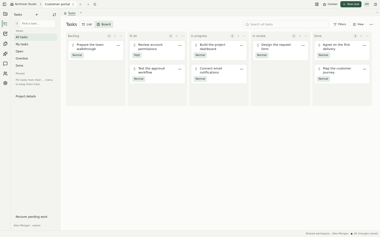 dostuff task board with work grouped by status